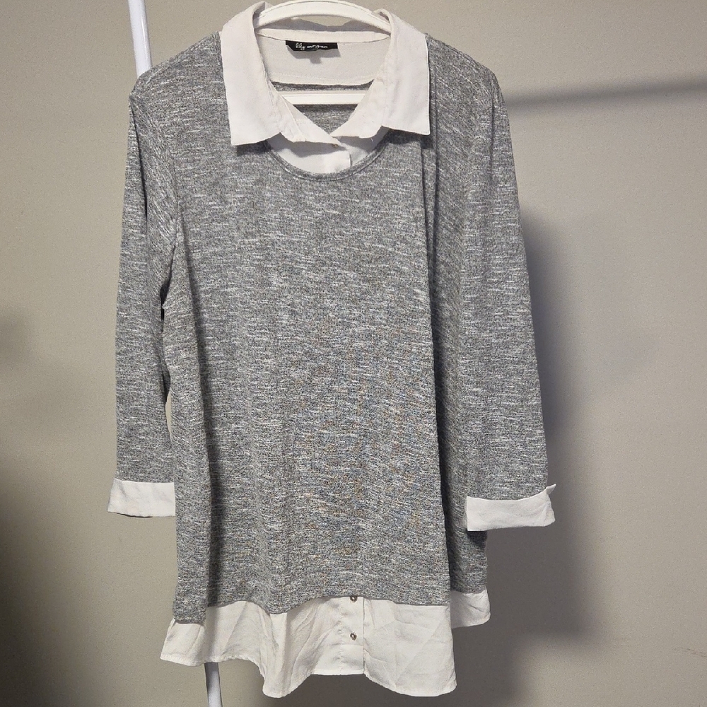 Lily Morgan Tunic Top Gray & White Relaxed Fit Plus Size 2X